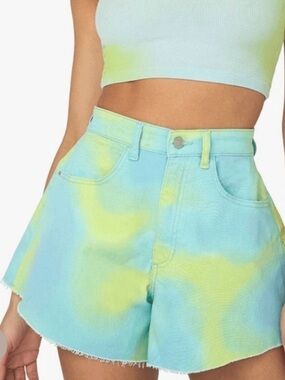 WeWoreWhat NWT Tie-Dye High-Waist Women’s Shorts - Blue & Yellow